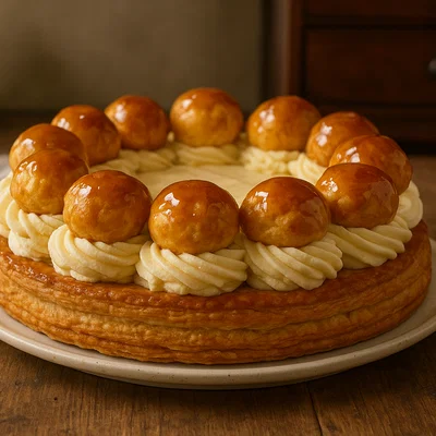 Saint-Honoré-Torte mit Blätterteig, Brandteig und Vanillecreme