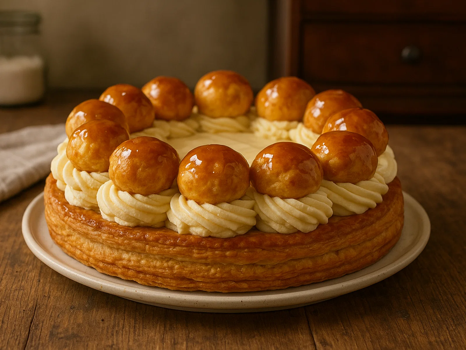 Saint-Honoré-Torte mit Blätterteig, Brandteig und Vanillecreme