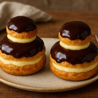 Religieuses – Doppelte Windbeutel mit Crème pâtissière und Schokoguss