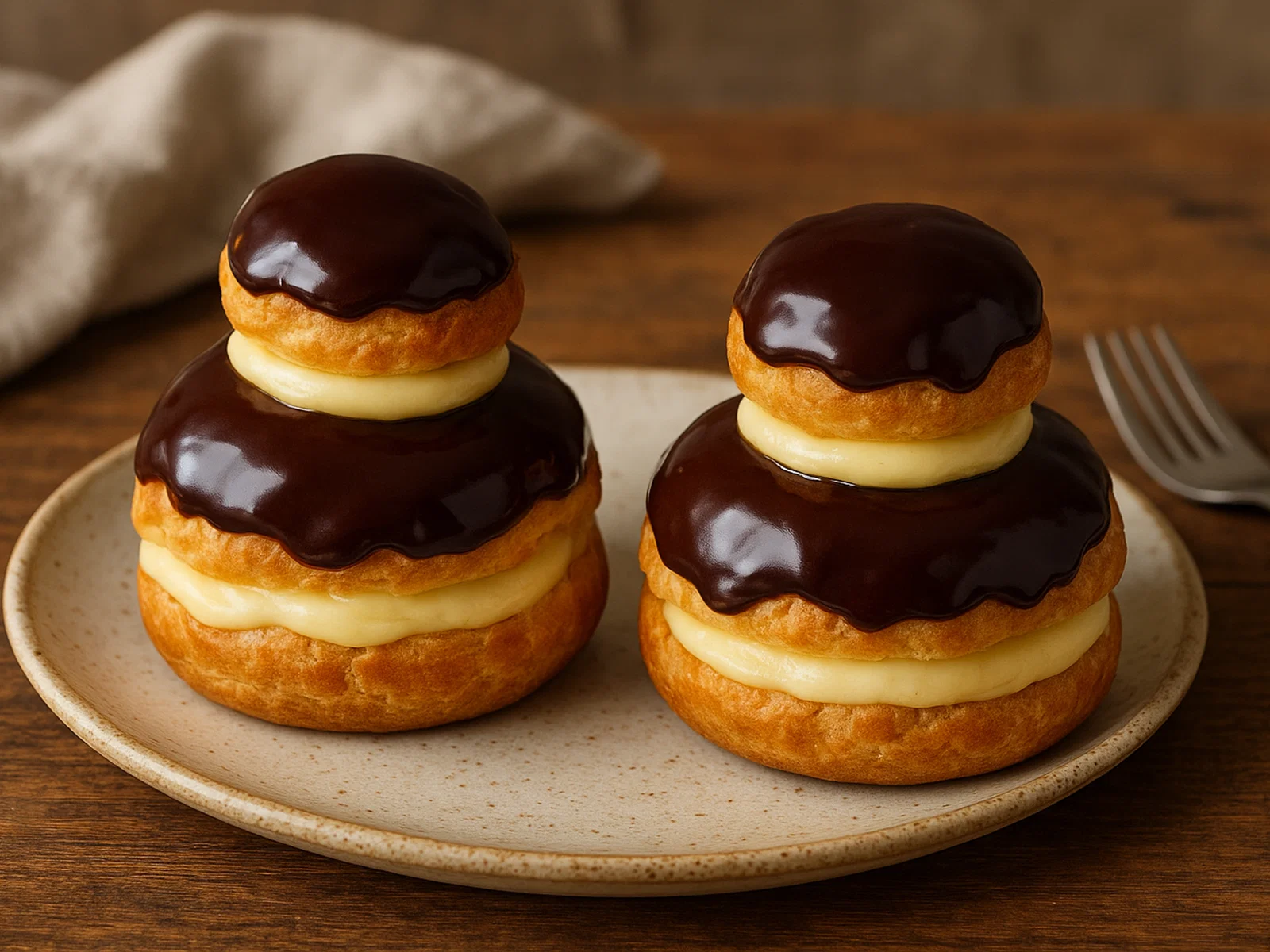 Religieuses – Doppelte Windbeutel mit Crème pâtissière und Schokoguss