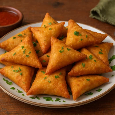 Réunionische Samoussas (frittierte Teigtaschen)