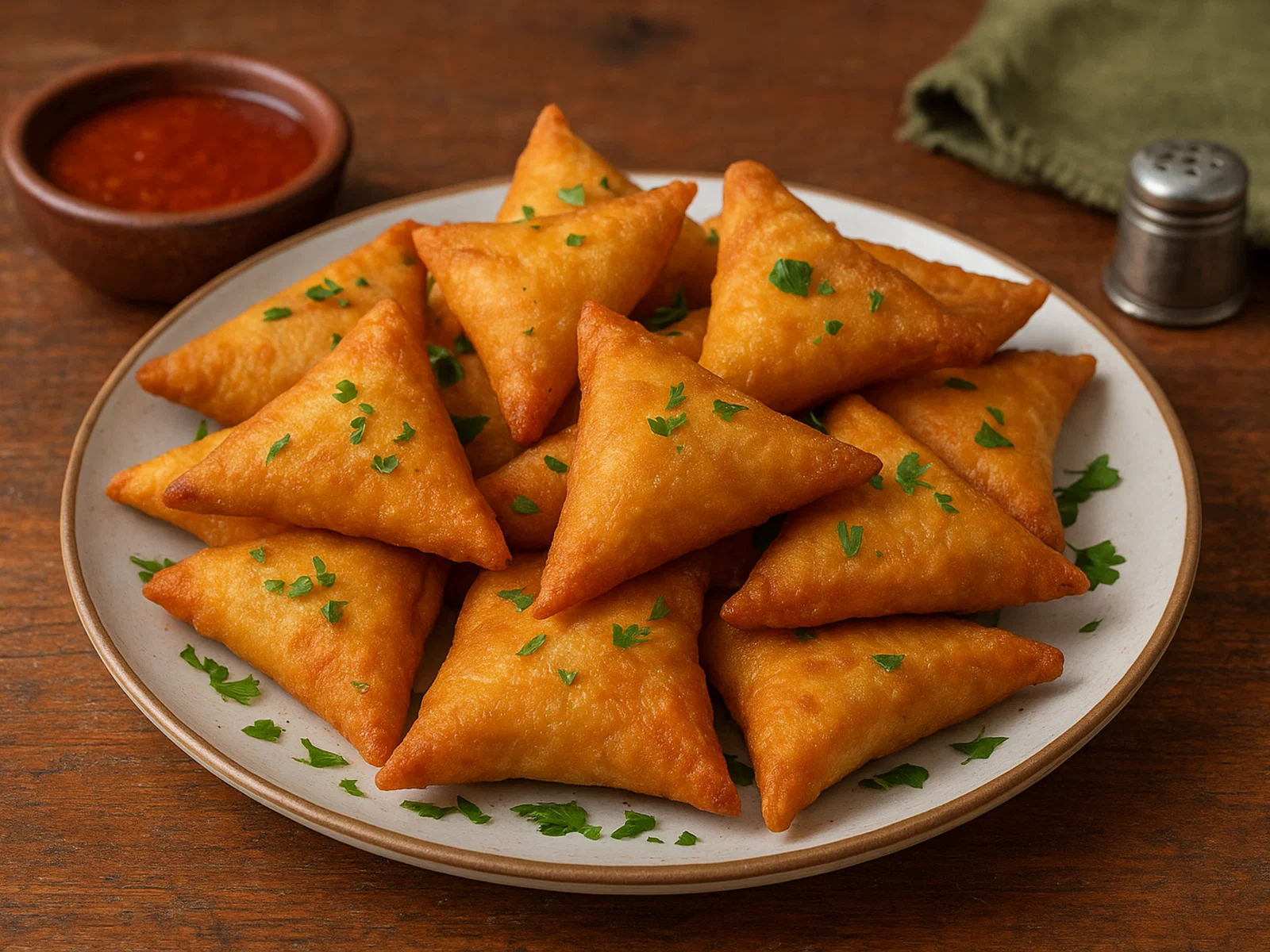 Réunionische Samoussas (frittierte Teigtaschen)
