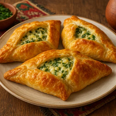 Penovani Khachapuri – Georgische Blätterteig‑Käsetaschen