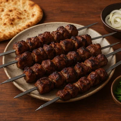 Georgischer Mtsvadi (über Rebholz gegrillte Fleischspieße)