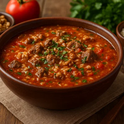 Kharcho – georgische Rindfleischsuppe mit Walnüssen und Reis