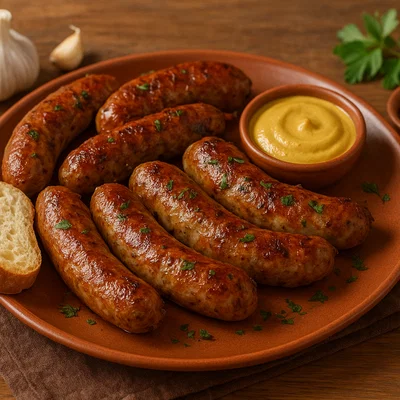 Gebratene georgische Kupati (gewürzte Schweinswürste)