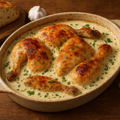 Shkmeruli – georgisches Hähnchen in cremiger Knoblauch-Milch-Soße