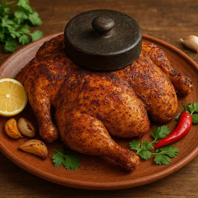 Chicken Tabaka – knusprig gebratenes Hähnchen unter Gewicht