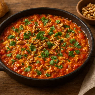 Chirbuli – Georgisches Rührei mit Tomaten, Walnüssen und Kräutern