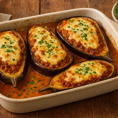 Papoutsakia – Griechische gefüllte Auberginen mit Hackfleisch und Béchamelsauce