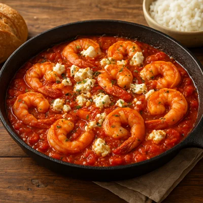Saganaki Garides – Garnelen mit Tomaten und Feta aus der Pfanne