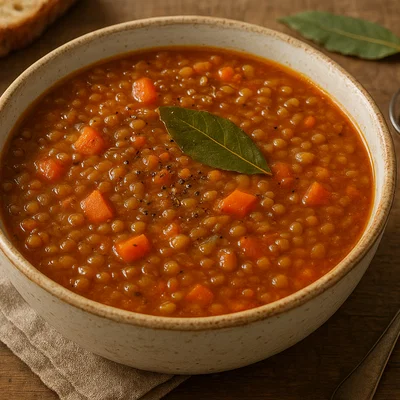 Deftige Linsensuppe „Fakes“ mit Lorbeer und Essig