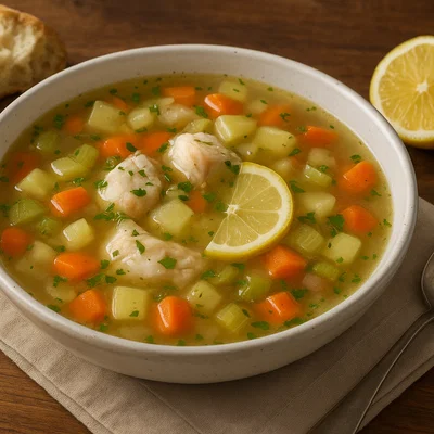 Psarosoupa – griechische klare Fischsuppe mit Gemüse