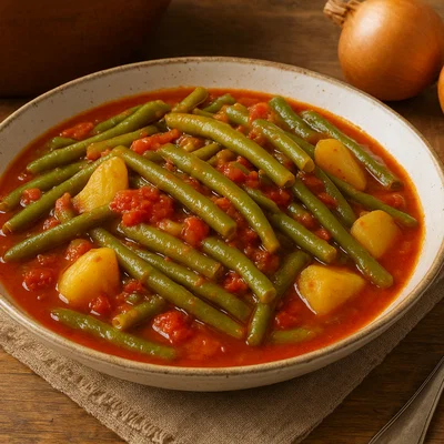 Fasolakia ladera – Griechische grüne Bohnen in Olivenöl und Tomate