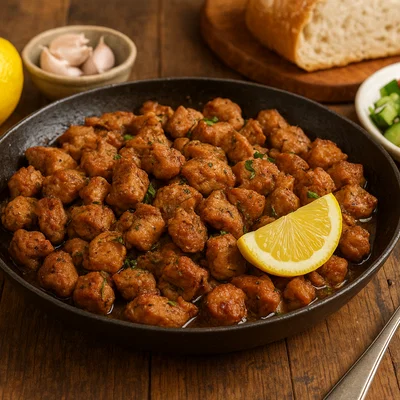 Tigania – gebratene griechische Schweinepfanne