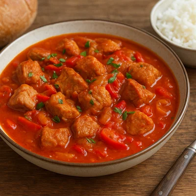 Bekri Meze – Schweinefleischwürfel in Wein-Tomaten-Soße