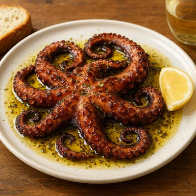 Oktapodi sti schara – gegrillter Oktopus mit Öl und Essig