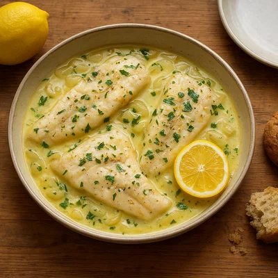 Fisch "Bianco" aus Korfu in Knoblauch-Zitronen-Soße