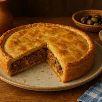 Kretotourta – Kretische Fleisch‑Mizithra‑Torte