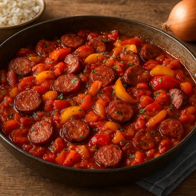 Spetsofai – Wurstpfanne mit Paprika und Tomaten aus dem Pilion