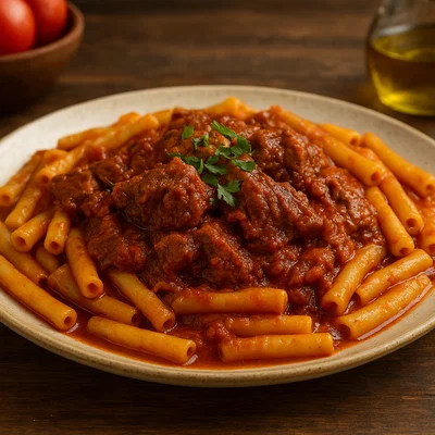 Pastitsada Kerkyras (Korfiotische Nudeln mit Rind in Tomaten-Zimt-Sauce)