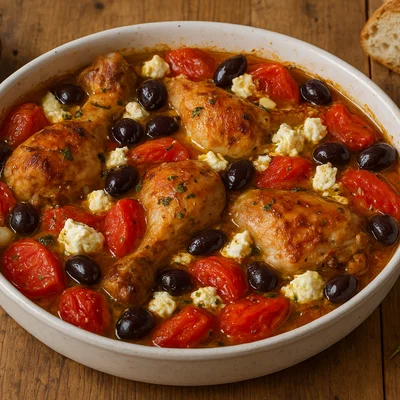 Bardouniotiko – Griechisches Hähnchen mit Knoblauch, Oliven und Feta