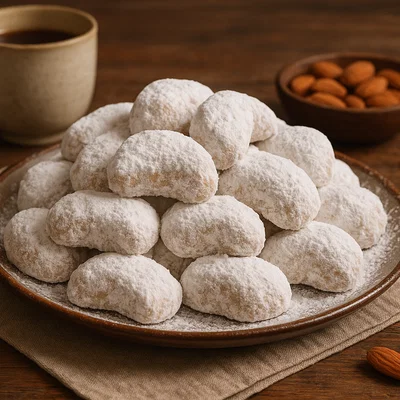 Kourabiedes – griechische Mandel-Plätzchen mit Puderzucker