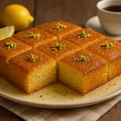 Revani – saftiger griechischer Grießkuchen mit Zitronensirup