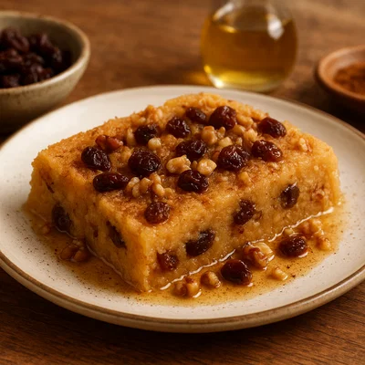 Halvas Simigdalenios – Griechische Grießhalva mit Olivenöl, Zimt und Rosinen