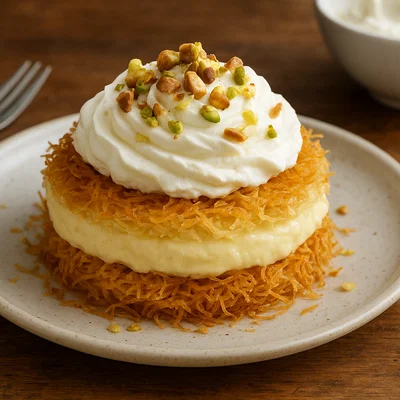 Ekmek Kataifi mit Vanillecreme und Schlagsahne