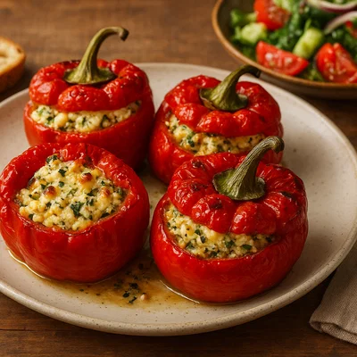 Piperies Florinis Gemistes (Gefüllte rote Florina-Paprika mit Feta)