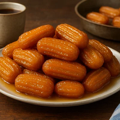 Touloumbes – griechisches frittiertes Spritzgebäck in Sirup