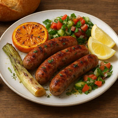 Loukaniko horiatiko sti schara – Griechische Bauernwurst vom Grill mit Orange und Lauch