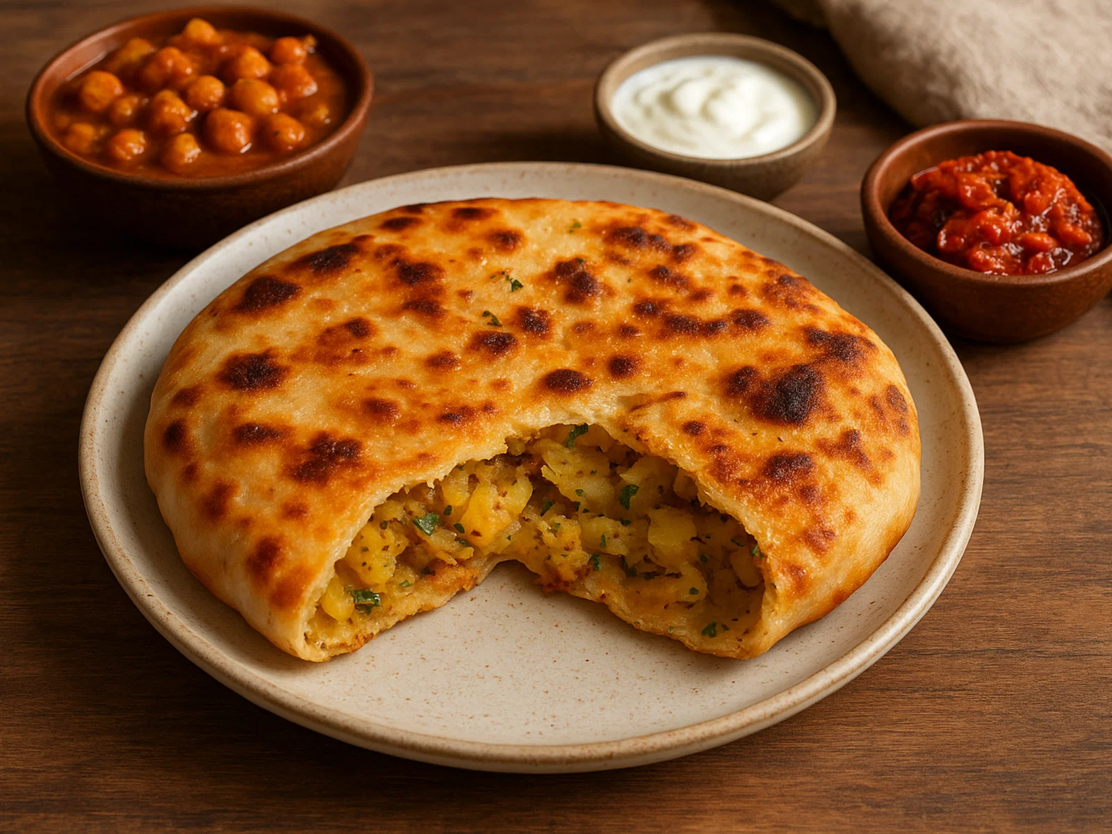 Amritsari Kulcha (gefülltes, knuspriges Fladenbrot)
