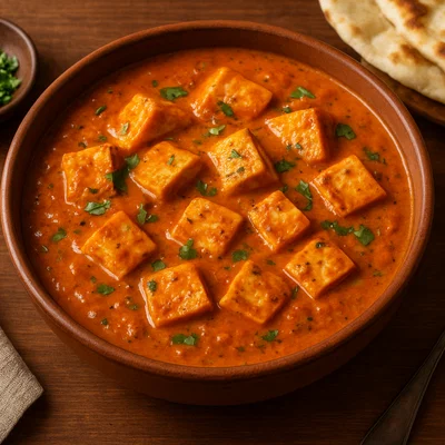 Paneer Butter Masala (Indischer Frischkäse in Tomaten-Butter-Soße)