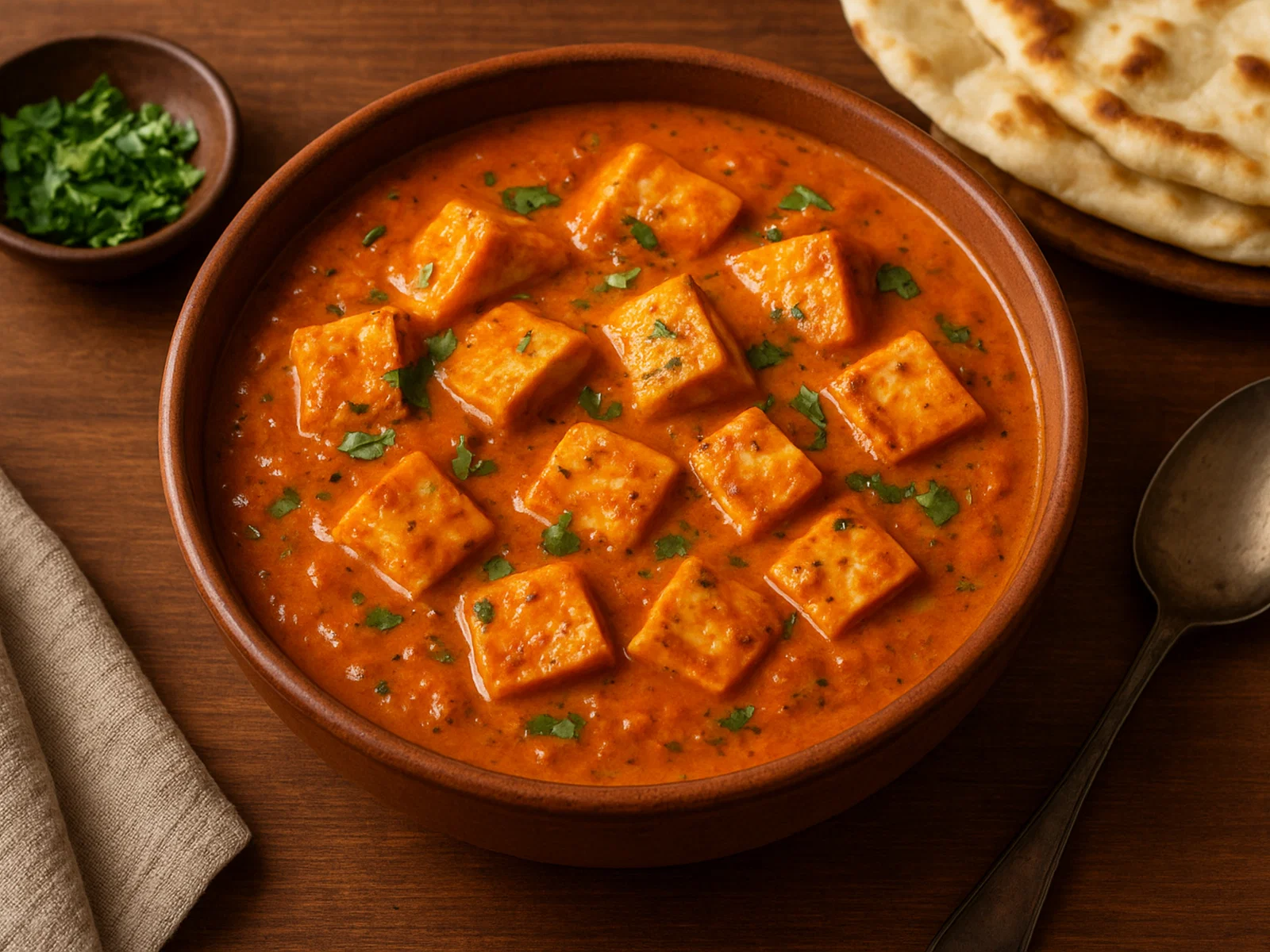Paneer Butter Masala (Indischer Frischkäse in Tomaten-Butter-Soße)