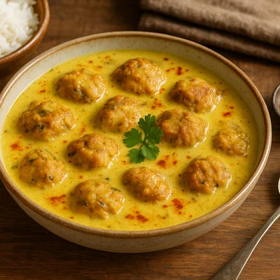 Kadhi Pakora – Nordindische Joghurt-Kichererbsensoße mit Gemüsekrapfen
