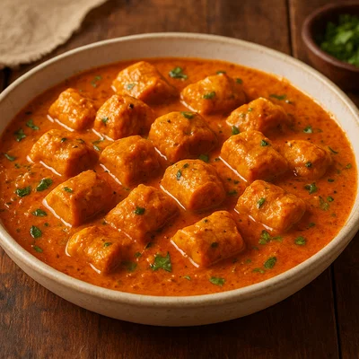 Gatte ki Sabzi – Kichererbsenmehl-Röllchen in Joghurtsoße