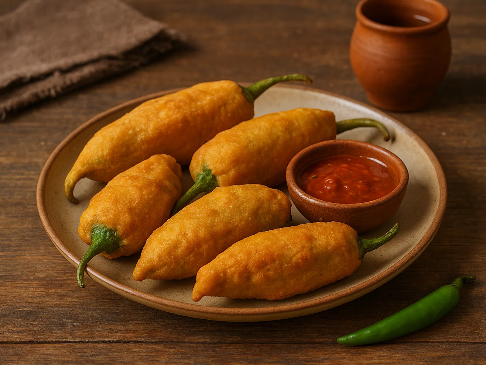 Mirchi Bada – gefüllte, frittierte Chili-Schoten