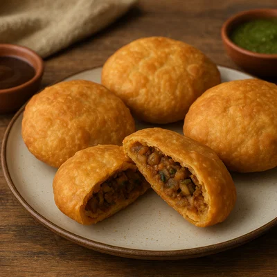 Pyaaz Kachori – Frittierte indische Teigtaschen mit würziger Zwiebelfüllung