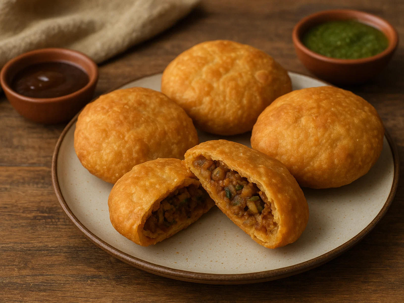 Pyaaz Kachori – Frittierte indische Teigtaschen mit würziger Zwiebelfüllung