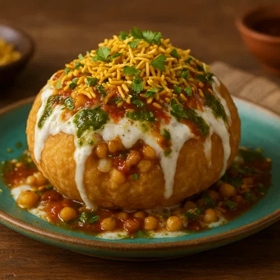 Raj Kachori – große gefüllte Knusperteigtaschen mit Joghurt