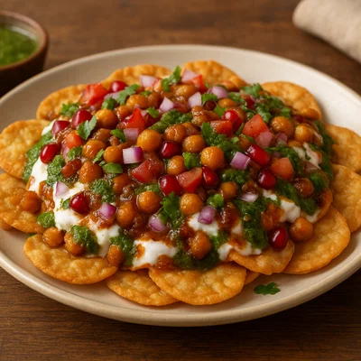 Papri Chaat – Knusperplättchen mit Joghurt, Chutney und Kichererbsen