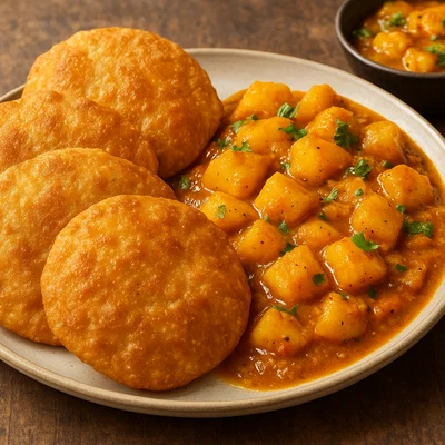 Bedmi Puri mit Kartoffelcurry