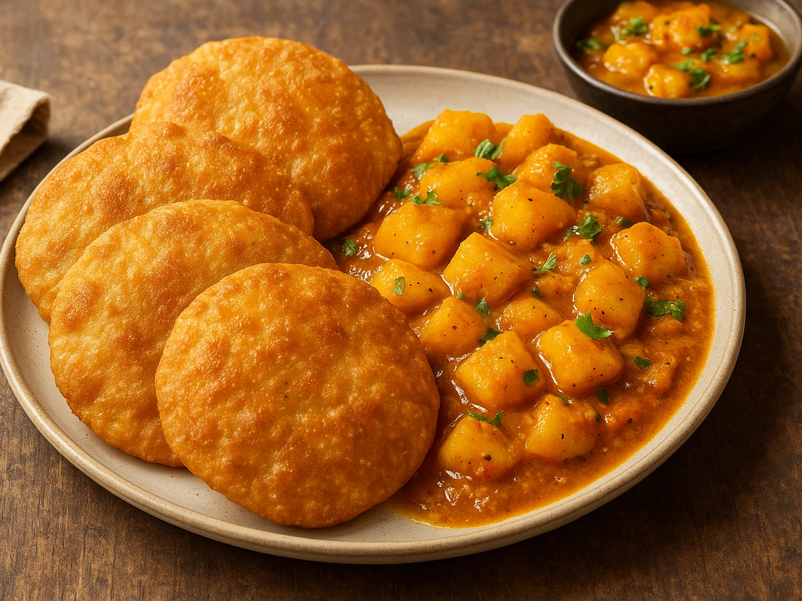 Bedmi Puri mit Kartoffelcurry