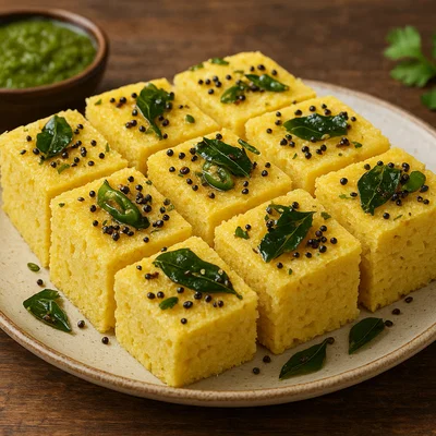 Dhokla – gedämpfter Kichererbsenmehl-Kuchen