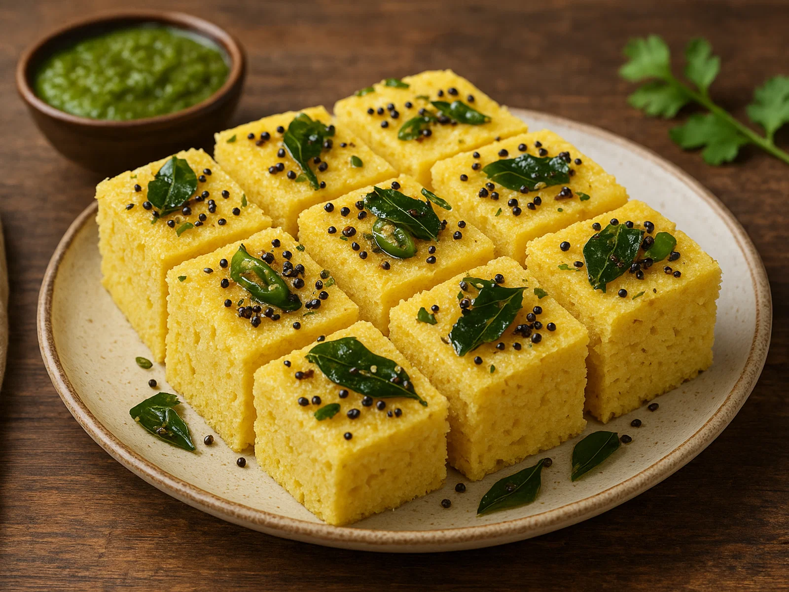Dhokla – gedämpfter Kichererbsenmehl-Kuchen