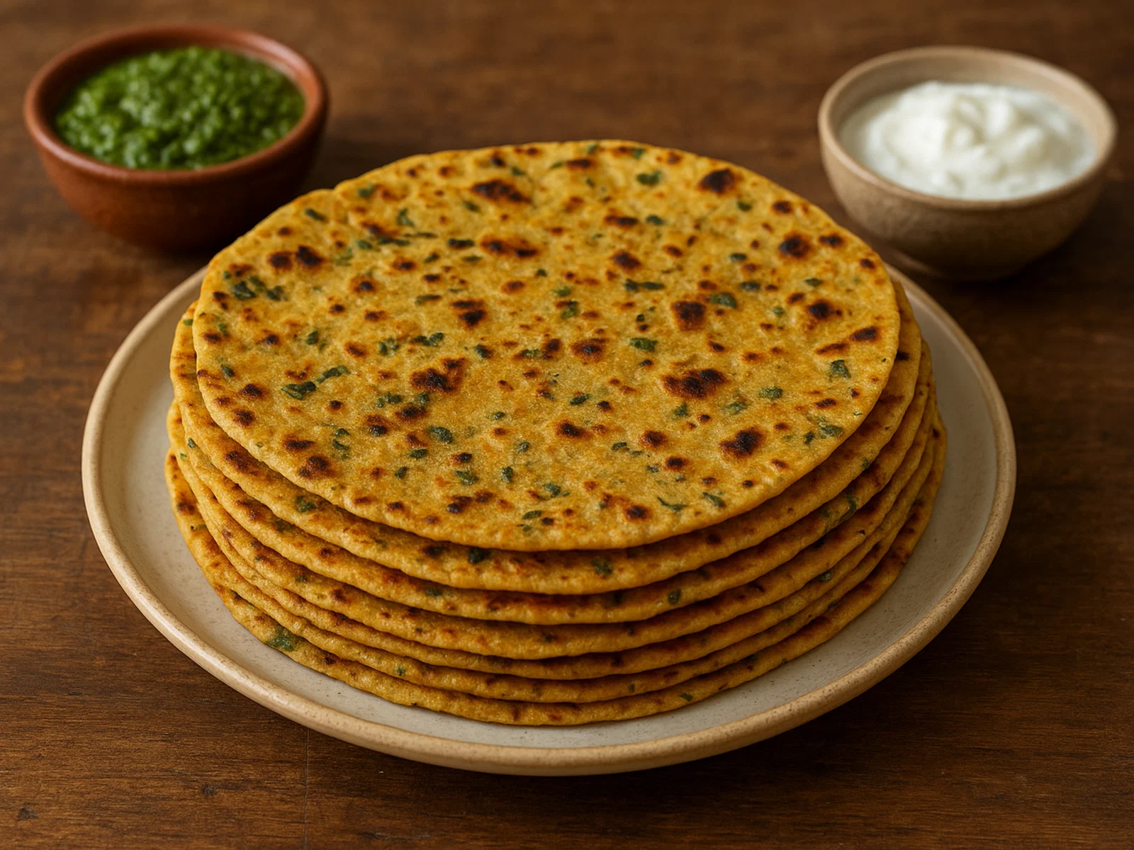 Gujarati Thepla – dünnes gewürztes Fladenbrot mit Bockshornklee