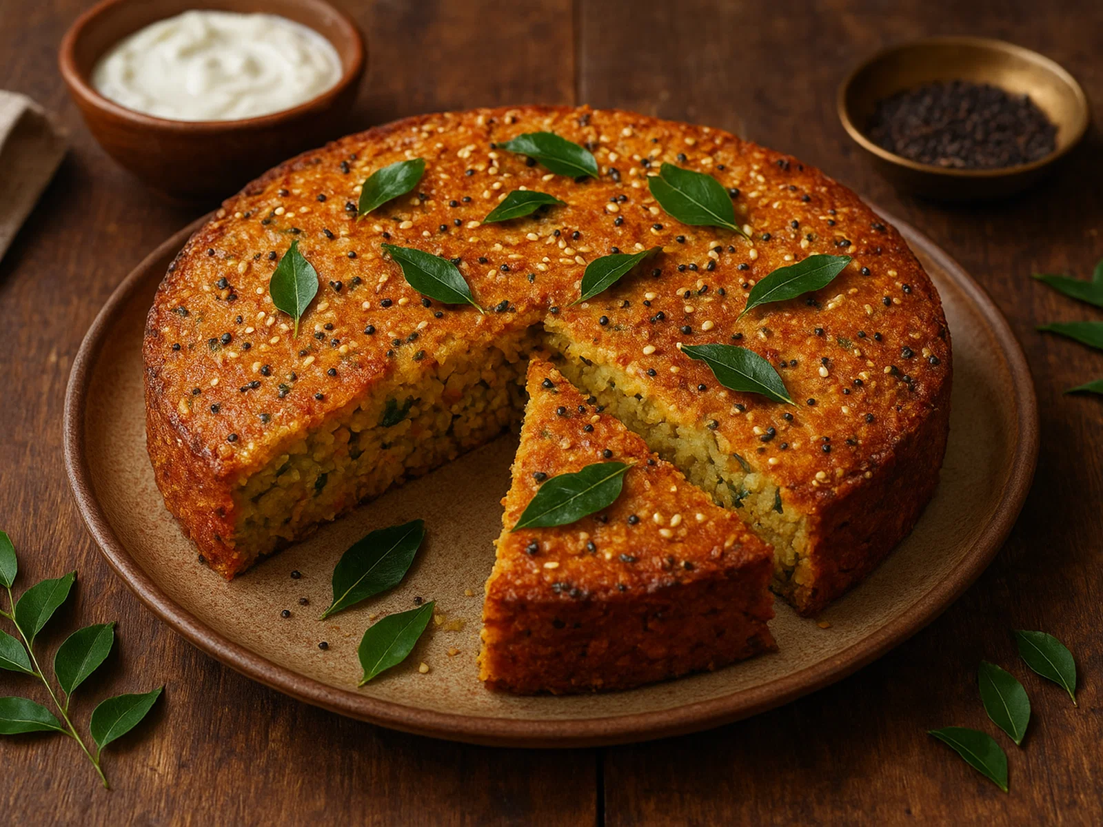 Handvo – herzhafter Linsen-Reis-Kuchen aus dem Ofen