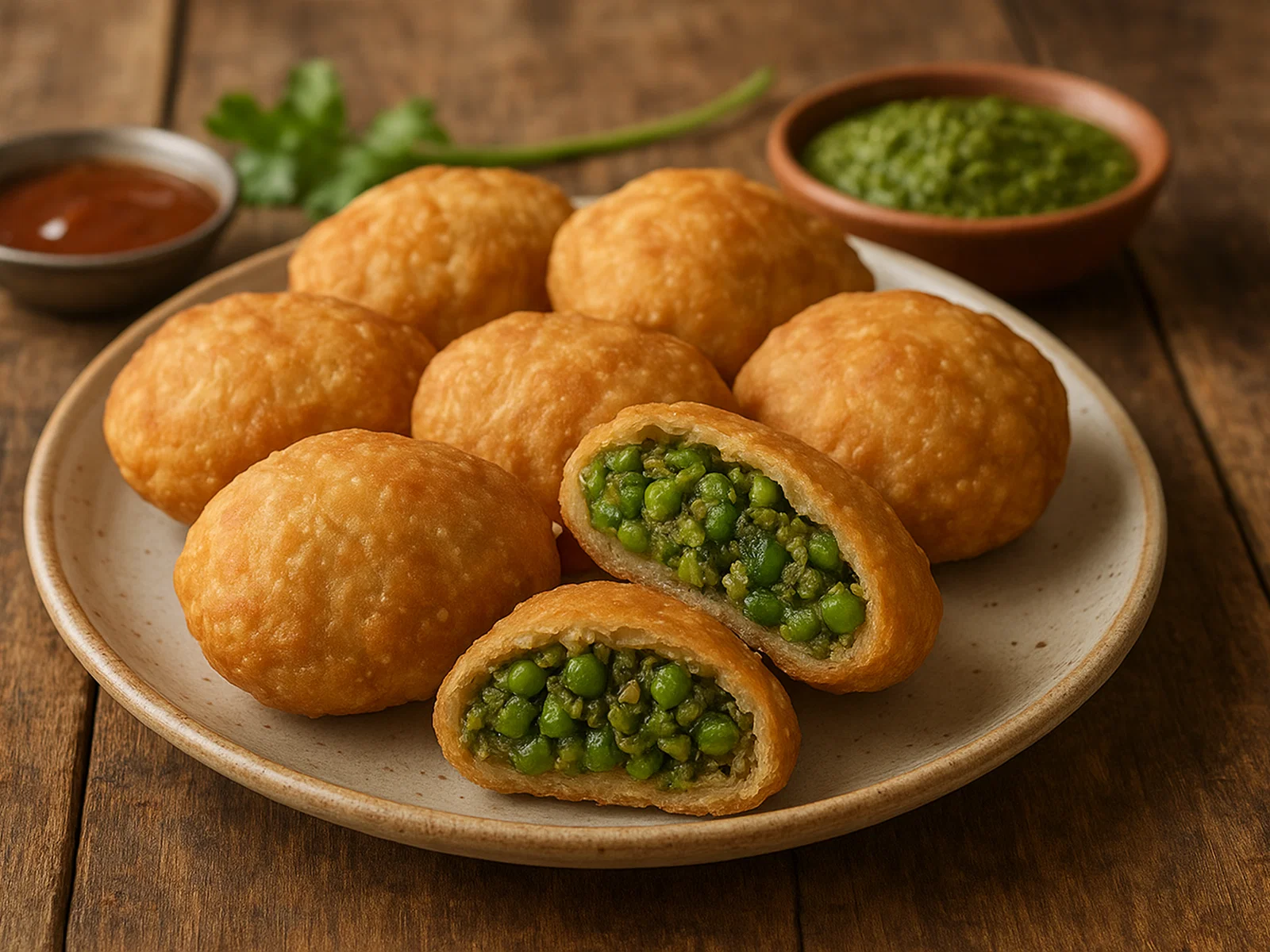Lilva Kachori – Frittierte Teigtaschen mit jungen Bohnen